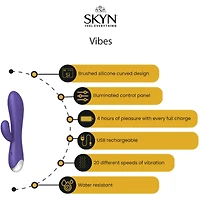 SKYN Vibes Personal Massager, Intimate Vibrator, soft silicone curved design, water resistant, 20 speeds and pulsations, rechargeable