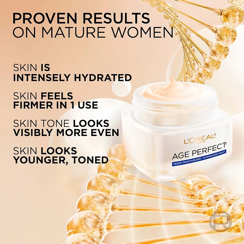 L'Oréal Paris Age Perfect Collagen Expert Hydratant de Nuit Raffermissant avec Peptides Collagène et Niacinamide, Réhydrate, Raffermit Illumine la Peau