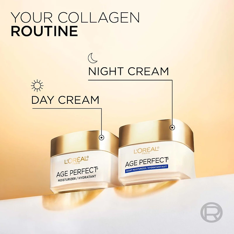 L'Oréal Paris Age Perfect Collagen Expert Hydratant de Nuit Raffermissant avec Peptides Collagène et Niacinamide, Réhydrate, Raffermit Illumine la Peau