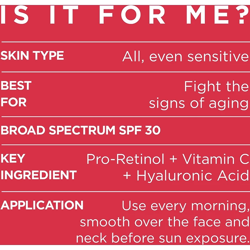 Lotion de Jour Anti-Âge FPS 30 avec Pro-Rétinol, Vitamine C et Acide Hyaluronique, Sans Parfum, Revitalift Triple Power LZR