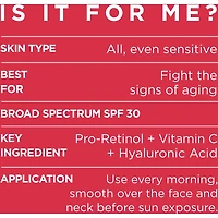 Lotion de Jour Anti-Âge FPS 30 avec Pro-Rétinol, Vitamine C et Acide Hyaluronique, Sans Parfum, Revitalift Triple Power LZR
