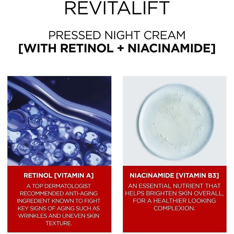 Hydratant de Nuit pour le Visage avec Rétinol, Niacinamide, Crème Compressée Revitalift Triple Power LZR