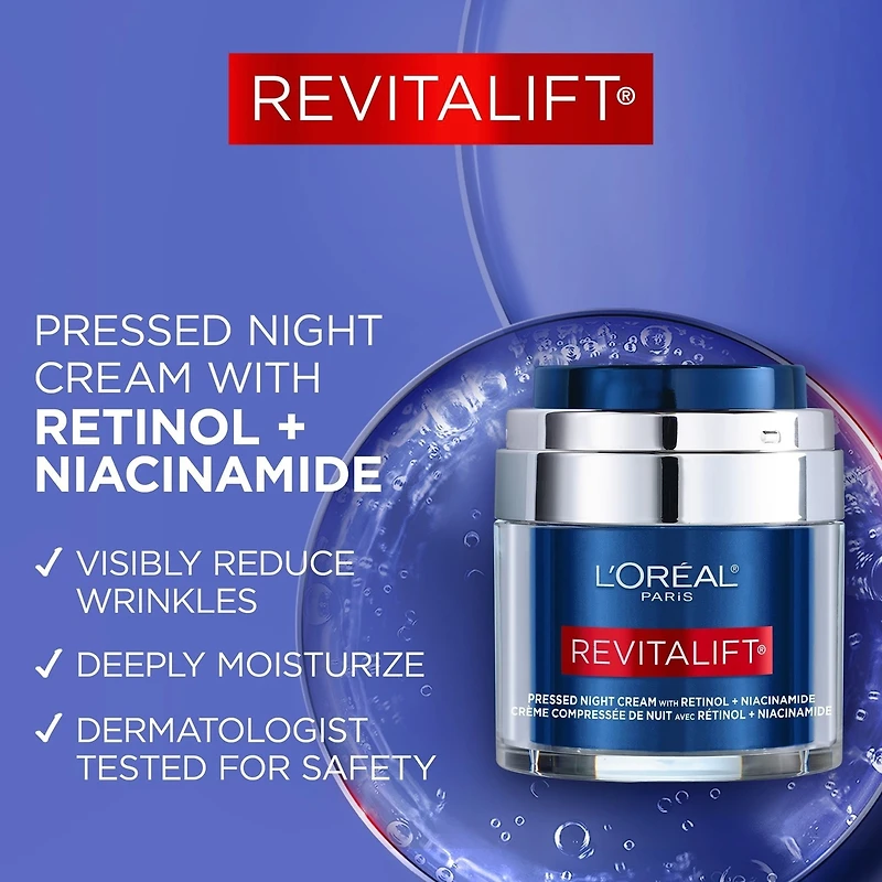 Hydratant de Nuit pour le Visage avec Rétinol, Niacinamide, Crème Compressée Revitalift Triple Power LZR