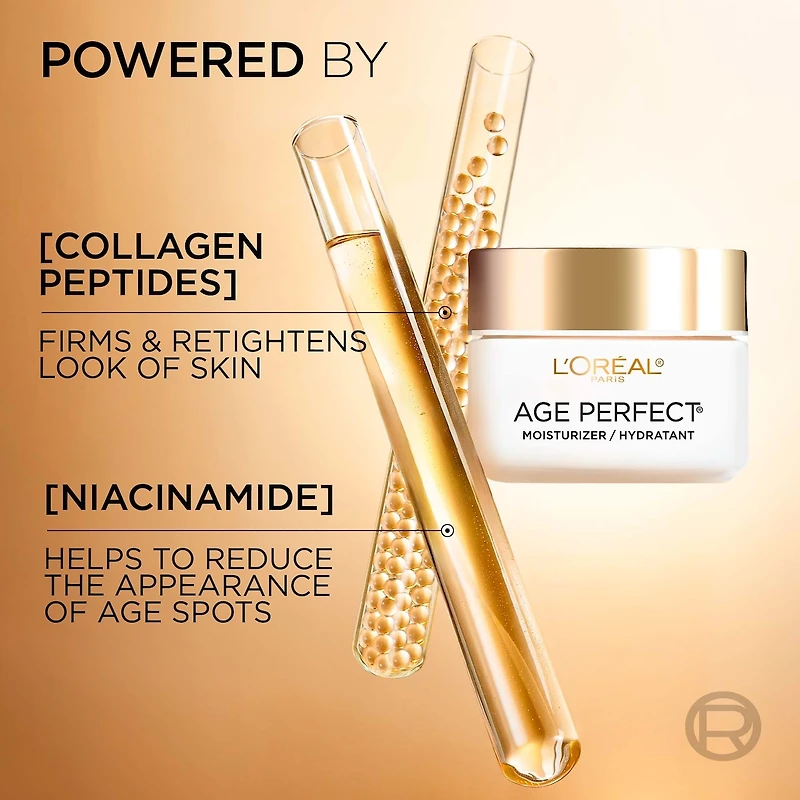 L'Oréal Paris Age Perfect Collagen Expert Hydratant de Nuit Raffermissant avec Peptides Collagène et Niacinamide, Réhydrate, Raffermit Illumine la Peau