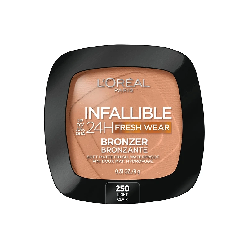 L'Oréal Paris Infaillible – Bronzeur Fresh Wear jusqu'à 24 h, finition mate douce longue tenue, imperméable et résistant à la chaleur, Light 8,8 g