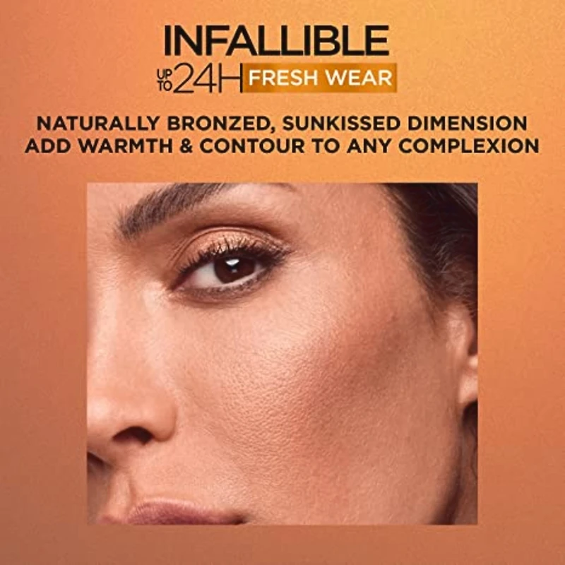 L'Oréal Paris Infallible Up to 24H Fresh Wear Bronzer, Longwear Soft Matte Finish, Waterproof & Heatproof, 250 Light, 0.31 oz