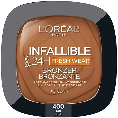L'Oreal Paris Infallible Up to 24H Fresh Wear Soft Matte Longwear Bronzer. Waterproof, heatproof, transfer, humidity and sweatproof, Tan, 0.31 oz