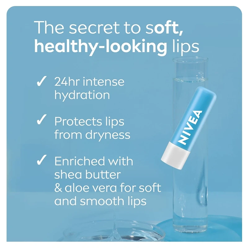 NIVEA Hydro Care Lip Balm, 24hr hydration, Enriched with shea butter & aloe vera, (2 x 4.8g)