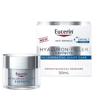 Eucerin Soin de Nuit Régénérant Nuit Anti-Rides à l'Acide Hyaluronique, Tous Types Peaux, 50ml