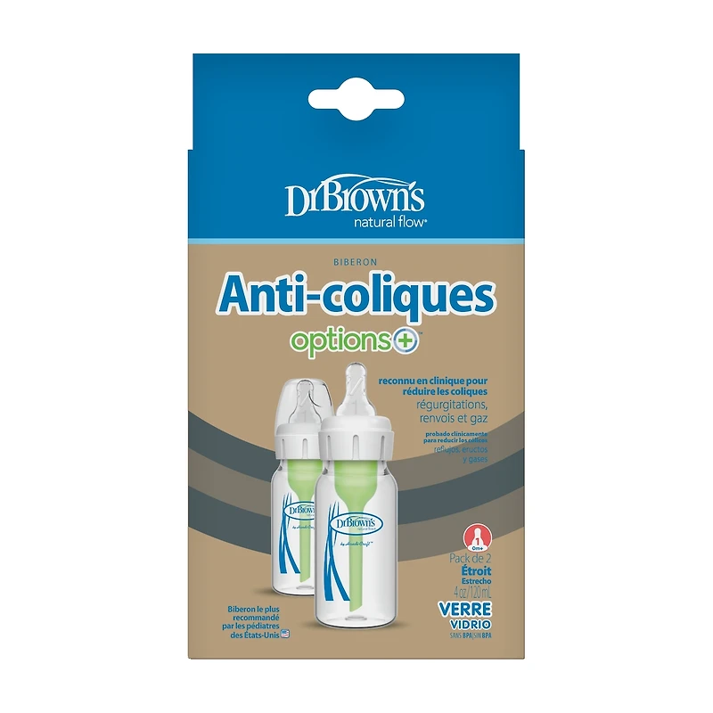 Biberon en verre de Dr. Brown's Options+ 120 ml, paquet de 1