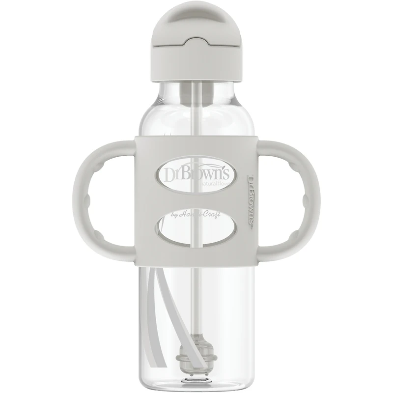 Bouteille à paille avec poignées en silicone, grise