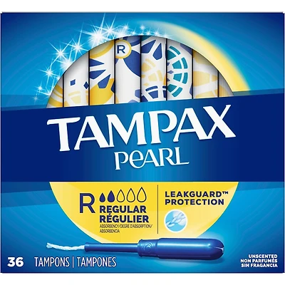 Tampax Pearl Tampons Regular Absorbency with LeakGuard Braid, Unscented, 36 Count