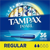 Tampons Tampax Pearl avec tresse anti-fuites LeakGuard et applicateur en plastique sans BPA, degré d’absorption régulier, non parfumés, 36 tampon