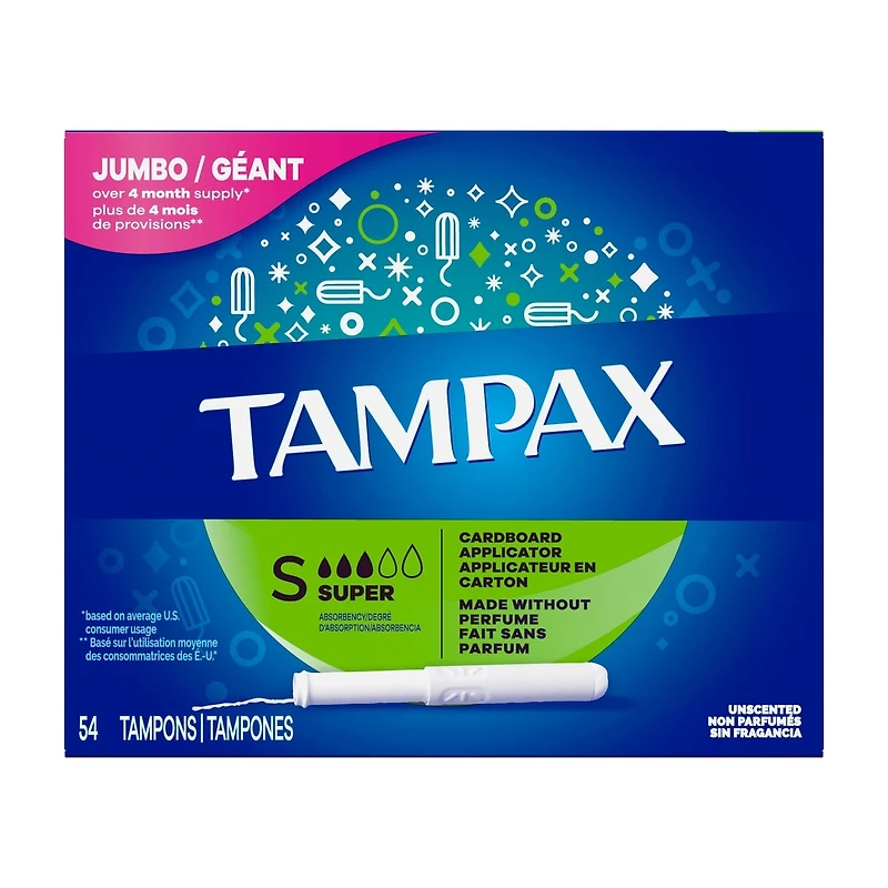 Cardboard Tampons Super Absorbency, Anti-Slip Grip, LeakGuard Skirt, Unscented