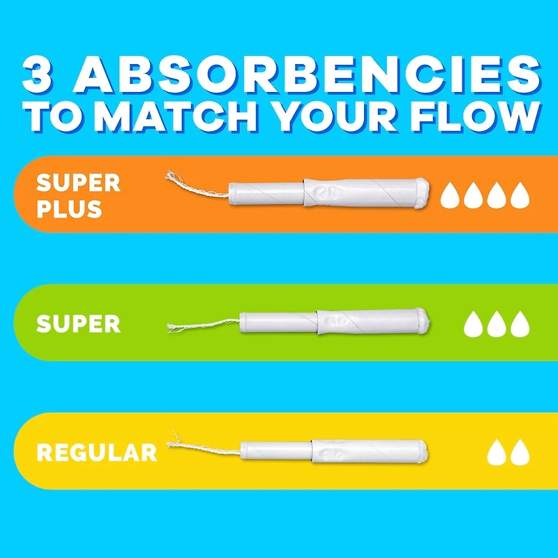 Cardboard Tampons Super Absorbency, Anti-Slip Grip, LeakGuard Skirt, Unscented