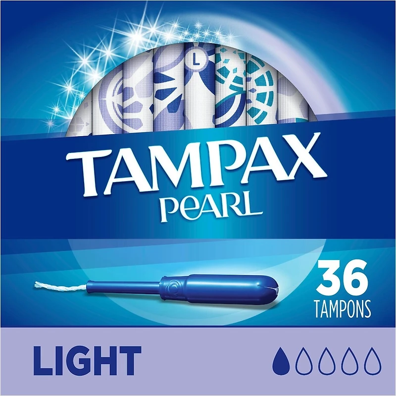 Tampons Tampax Pearl avec tresse anti-fuites LeakGuard et applicateur en plastique sans BPA, degré d’absorption léger, non parfumés, 36 tampons