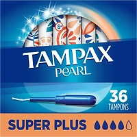 Tampons Tampax Pearl avec tresse anti-fuites LeakGuard et applicateur en plastique sans BPA, degré d’absorption super plus, non parfumés, xx tampons