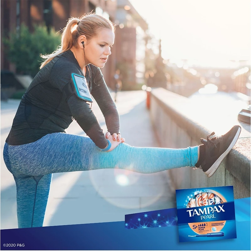 Tampons Tampax Pearl avec tresse anti-fuites LeakGuard et applicateur en plastique sans BPA, degré d’absorption super plus, non parfumés, xx tampons