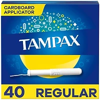 Tampax Cardboard Tampons Regular Absorbency, Anti-Slip Grip, LeakGuard Skirt, Unscented, 40 Count