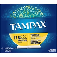 Tampons Tampax avec applicateur en carton, degré d’absorption régulier, embout facile à saisir, jupette anti-fuites LeakGuard, non parfumés, 40 u