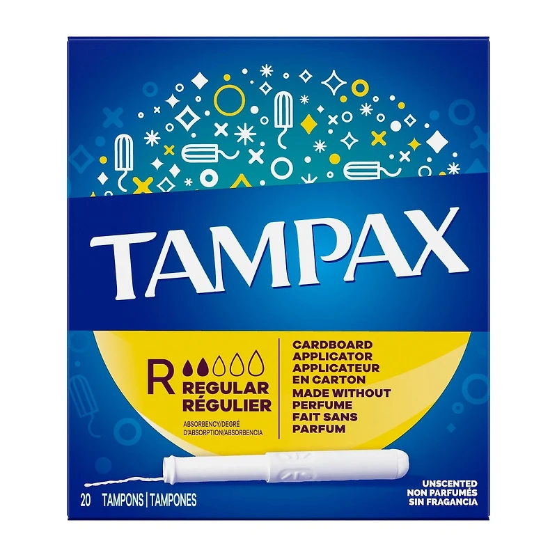 Tampax Cardboard Applicator Tampons Regular Absorbency, Unscented, 20 Count