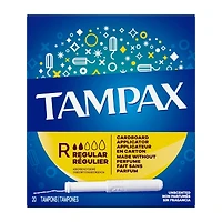 Tampax Cardboard Applicator Tampons Regular Absorbency, Unscented, 20 Count