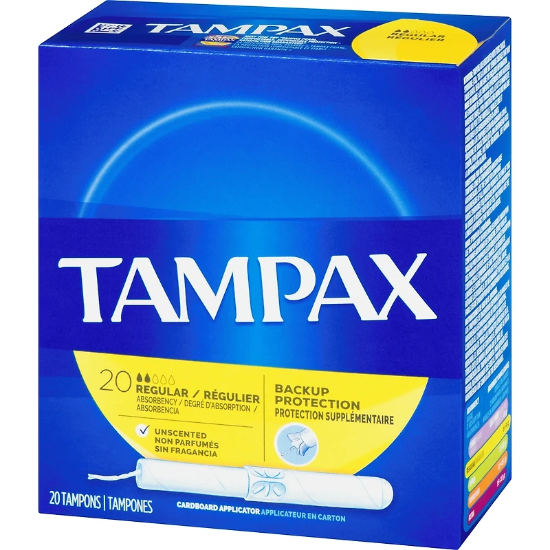 Tampons TAMPAX avec applicateur en carton, Régulier, non parfumés, 20 tampons