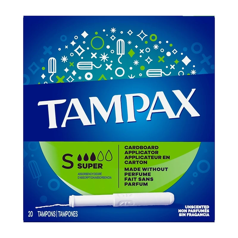 Tampons avec applicateur en carton, Super, non parfumés, 20 tampons