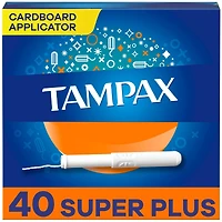 Tampax Cardboard Tampons Super Plus Absorbency, Anti-Slip Grip, LeakGuard Skirt, Unscented, 40 Count