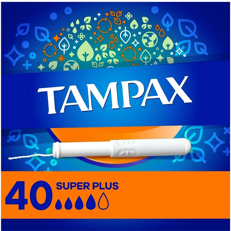 Tampons Tampax applicateur en carton, super plus, embout facile à saisir, jupette anti-fuites LeakGuard, non parfumés, 40 u