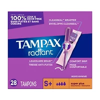 Tampons Tampax Radiant avec tresse anti-fuites LeakGuard, degré d’absorption super plus