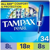 Pearl Tampons, Light/Regular/Super Absorbency with LeakGuard Braid, Triple Pack, Unscented, 34 Count