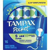 Tampons non parfumés avec applicateur compact en plastique de degré d'absorption Super, Pocket Pearl