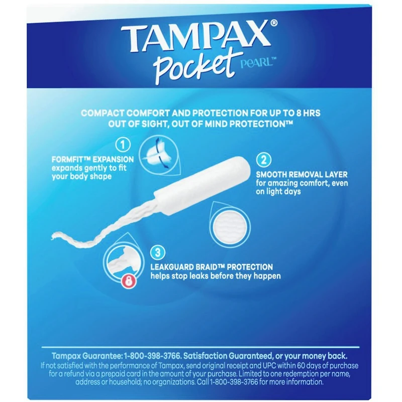 Tampons non parfumés avec applicateur compact en plastique de degré d'absorption Super, Pocket Pearl