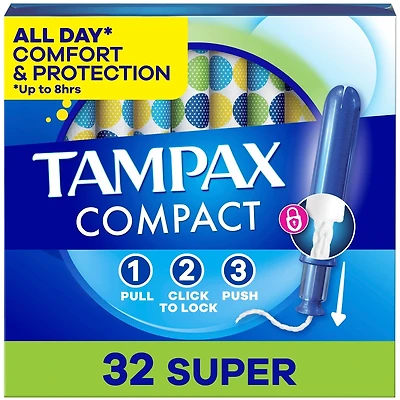 Compact Pearl Tampons, with LeakGuard Braid & Extendable Applicator, Super Absorbency, Compact Extendable Applicator, Unscented, 32 Count