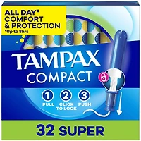 Compact Pearl Tampons, with LeakGuard Braid & Extendable Applicator, Super Absorbency, Compact Extendable Applicator, Unscented, 32 Count