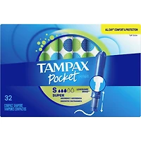 Tampons Tampax Pocket Pearl compacts avec tresse anti-fuites LeakGuard et applicateur en plastique sans BPA, degré d’absorption super, non parfumés