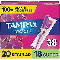 Tampons Radiant avec tresse anti-fuites LeakGuard, degré d’absorption régulier/super, emballage duo, non parfumés