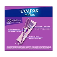 Radiant Tampons Regular Absorbency with BPA-Free Plastic Applicator and LeakGuard Braid, Unscented, 28 Count