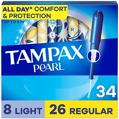 Pearl Tampons, Light/Regular Absorbency with LeakGuard Braid, Duo Pack, Unscented, 34 Count
