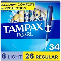 Pearl Tampons, Light/Regular Absorbency with LeakGuard Braid, Duo Pack, Unscented, 34 Count