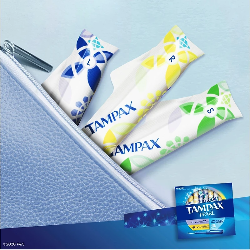 Tampax Pearl Tampons, Light/Regular Absorbency with LeakGuard Braid, Duo Pack, Unscented, 34 Count