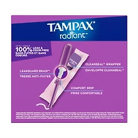 Radiant Tampons Light Absorbency with BPA-Free Plastic Applicator and LeakGuard Braid, Unscented