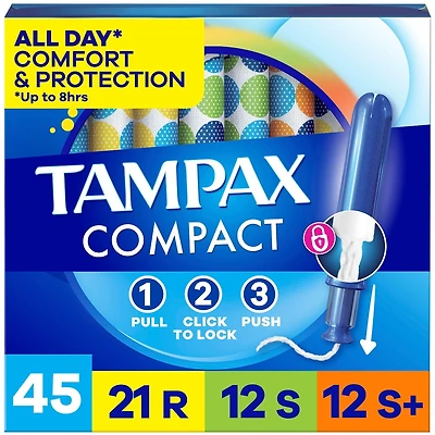 Compact Pearl Tampons Multipack, with LeakGuard Braid & Extendable Applicator, Regular/Super/Super Plus Absorbency, Compact Extendable Applicator, Unscented