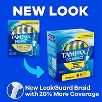 Tampons Pearl compacts, avec tresse anti-fuites LeakGuard et applicateur extensible, applicateur extensible compact, degrés d’absorption régulier/super, emballage multiple, non parfumés