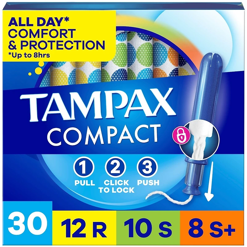 Compact Pearl Tampons Multipack, with LeakGuard Braid & Extendable Applicator, Super/Super Plus Absorbency, Compact Extendable Applicator, Unscented, 30 Count