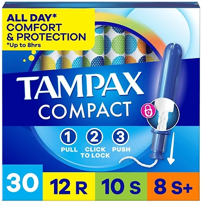 Compact Pearl Tampons Multipack, with LeakGuard Braid & Extendable Applicator, Super/Super Plus Absorbency, Compact Extendable Applicator, Unscented, 30 Count