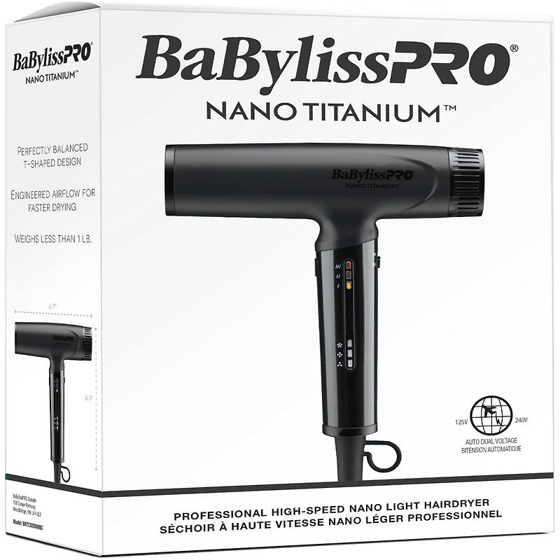 BaBylissPRO® Nano Titanium™ Séchoir à haute vitesse nano léger (Noir)