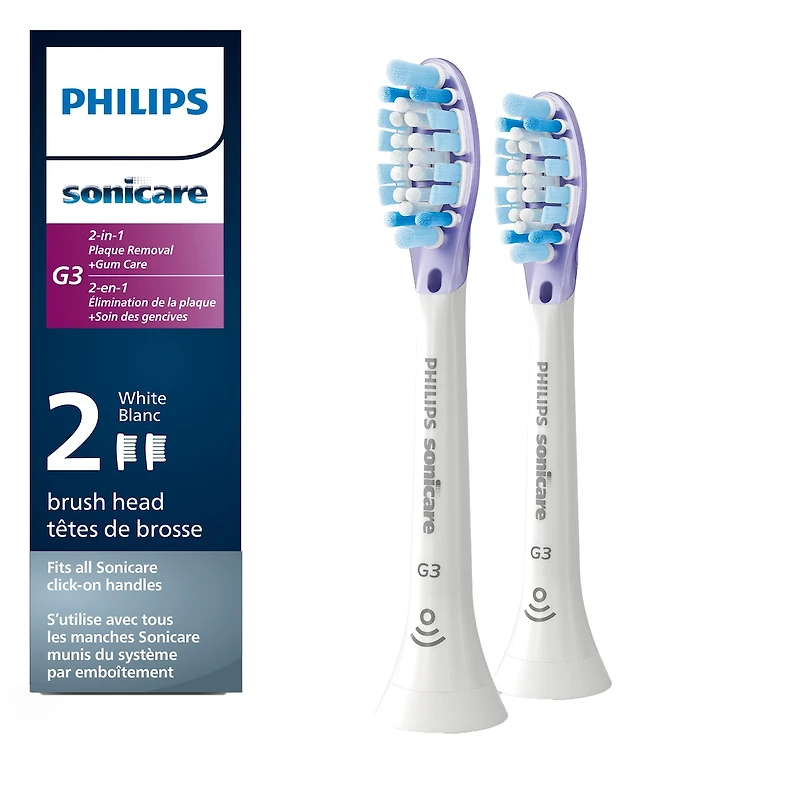 Têtes de brosse de rechange pour soin des gencives Philips Sonicare Premium avec puce RFID, blanc, emballage de 2, HX9052/65