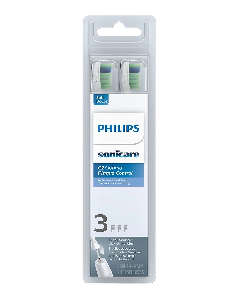 Têtes de brosse de rechange Philips Sonicare Optimal Plaque Control, blanc, emballage de 3, HX9023/92